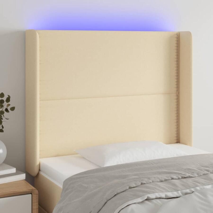 VidaXL Hoofdbord LED Crème 103x16x128 cm Stof Hoofdboard Led Headboard Hoofdkussen Slaap Accessoires Bedroom Decor Kamerdecoratie Creme Kleuren - Foto 2