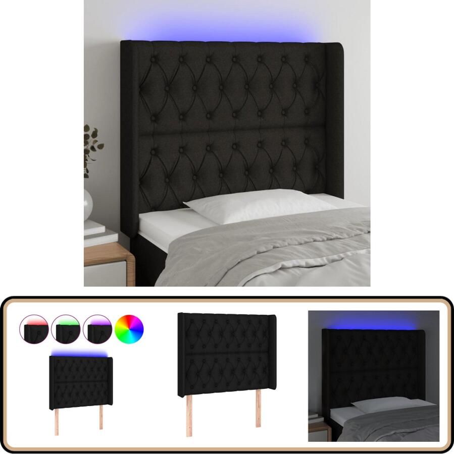 VidaXL Hoofdbord LED 93x16x118 cm Zwart Stof Hoofdboard Led Hoofdbord Zwart Bedstelling Slaapkamersdecoratie Led Lamp Headboard