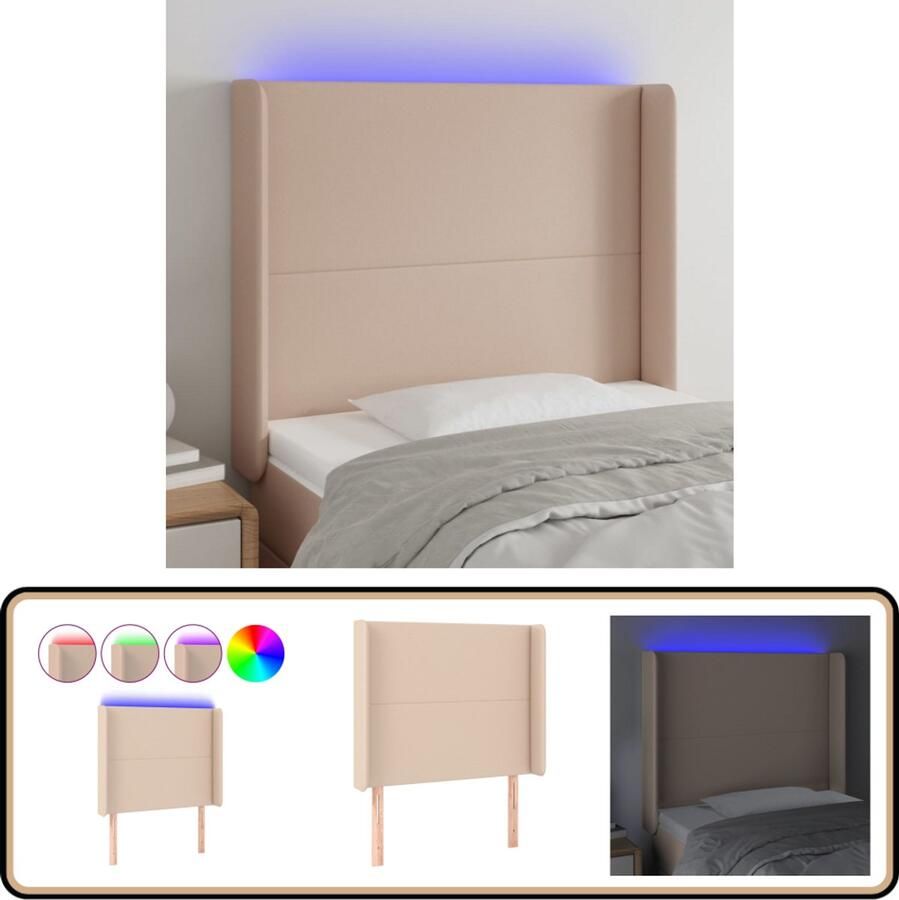 VidaXL Hoofdbord LED 93x16x118 128 cm Cappuccino Hoofdboard Led Verlichting Kapstok Bedroom Decoratie Kunstleder