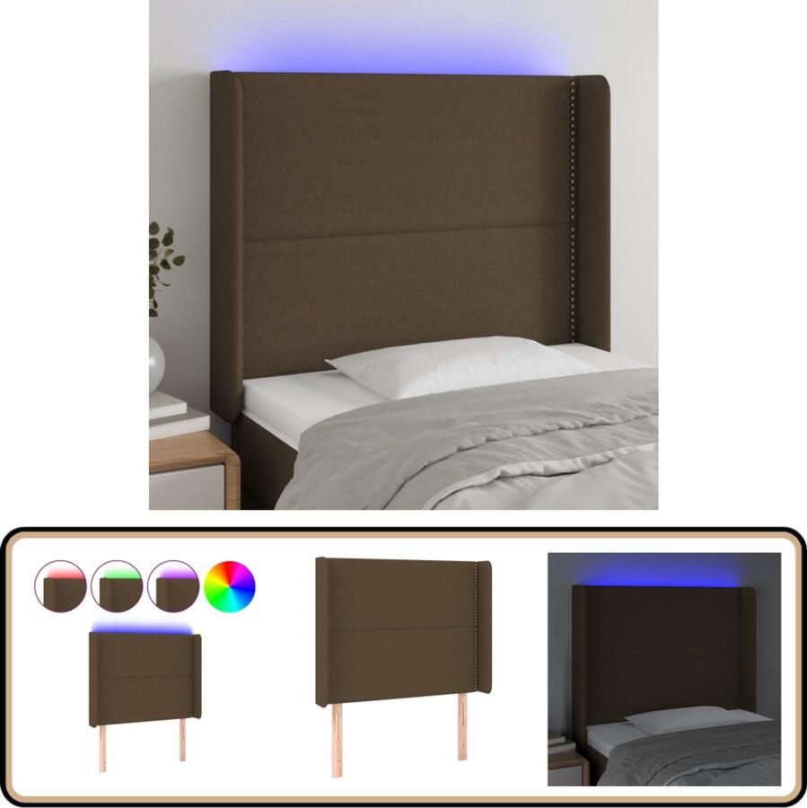 VidaXL Hoofdbord LED 93x16x118 128 cm Donkerbruin Hoofdboard Led Headboard Bed Frame Decor Slaapkamersdecor Bruine Hoofdboard
