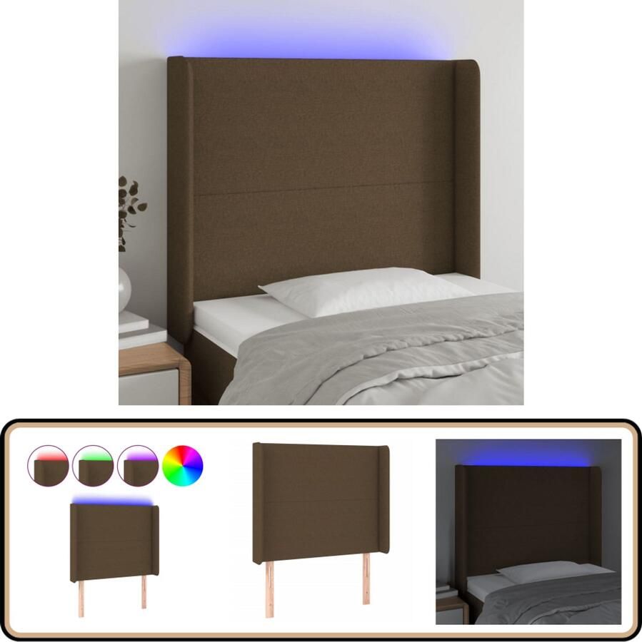 VidaXL Hoofdbord LED 93x16x118 128 cm Donkerbruin Hoofdboard Led Hoofdbord Hoofdkussen Beddecoratie Bedroom Decor Slaapkamervloer