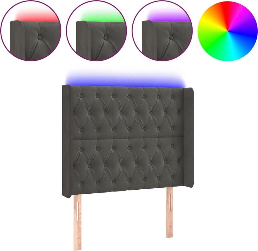 VidaXL Hoofdbord LED 93x16x118 128 cm Donkergrijs LED Hoofdbord Hoofdkussen Led Lamp Beddecoratie Slaapkamersfeer Velvet Meubilair Grijs Hoofdbord - Foto 2