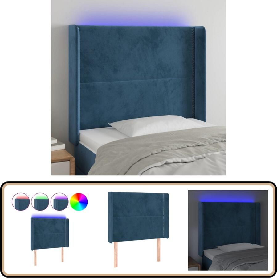 VidaXL Hoofdbord LED 93x16x118 128 cm Fluweel Donkerblauw Hoofdboard Led Hoofdbord Blauw Velvet Hoofdbord Bedstee Slaapkamersdecoratie