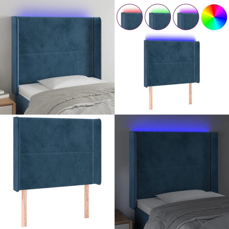 VidaXL Hoofdbord LED 93x16x118 128 cm fluweel donkerblauw Hoofdbord Hoofdborden Hoofdeinde Houten Hoofdbord