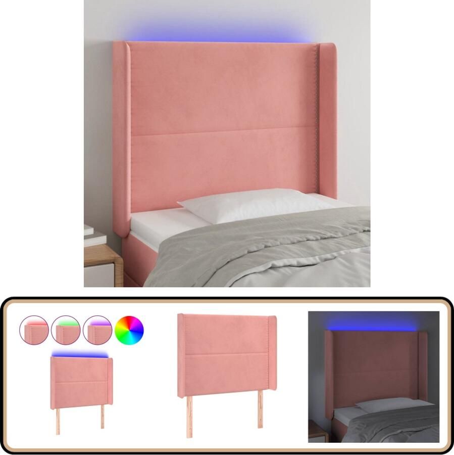 VidaXL Hoofdbord LED 93x16x118 128 cm Fluweel Roze Hoofd Bord Led Headboard Velvet Headboard Roze Headboard Hoofdkussen