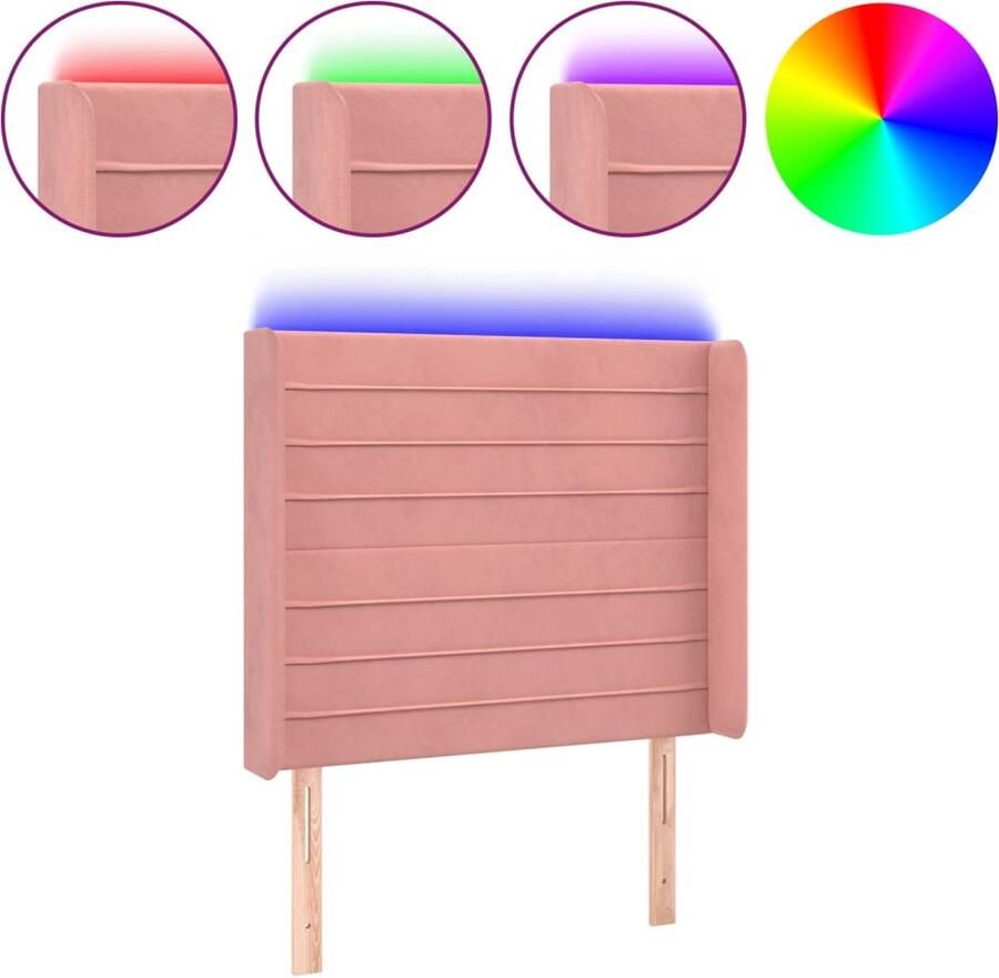 VidaXL Hoofdbord LED 93x16x118 128 cm fluweel roze - Foto 3