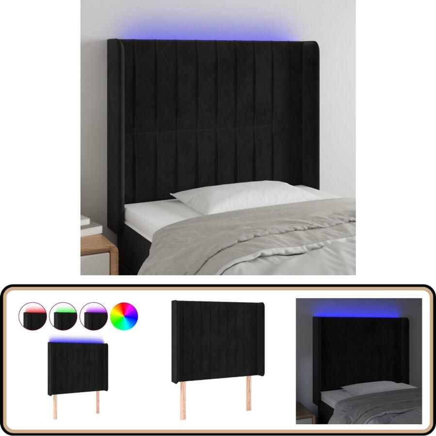 VidaXL Hoofdbord LED 93x16x118 128 cm Fluweel Zwart Hoofd Bord Led Hoofdbord Zwart Fluweel Hoofdbord Met Verlichting Adjustable Headboard