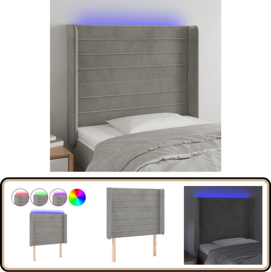VidaXL Hoofdbord LED 93x16x118 128 cm Grijs Hoofdboard Led Hoofdbord Met Led Fluweel Hoofdbord Grijs Hoofdbord Slaapkamersdecoratie Bedroom Decor