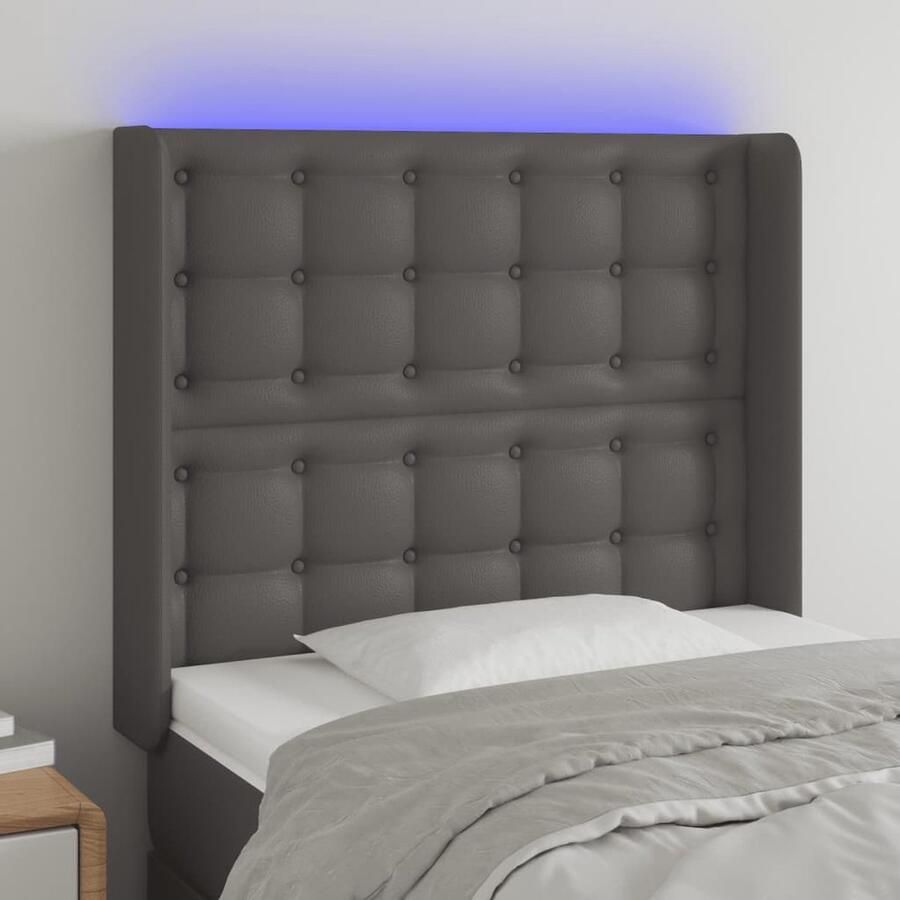 VidaXL Hoofdbord LED 93x16x118 128 cm Grijs Kunstleer Hoofd Bord Led Hoofdbord Met Verlichting Bedhoofdbord Leder Look Kunstleer Hoofdbord Comfortabel Hoofdbord Adjustable Headboard - Foto 2