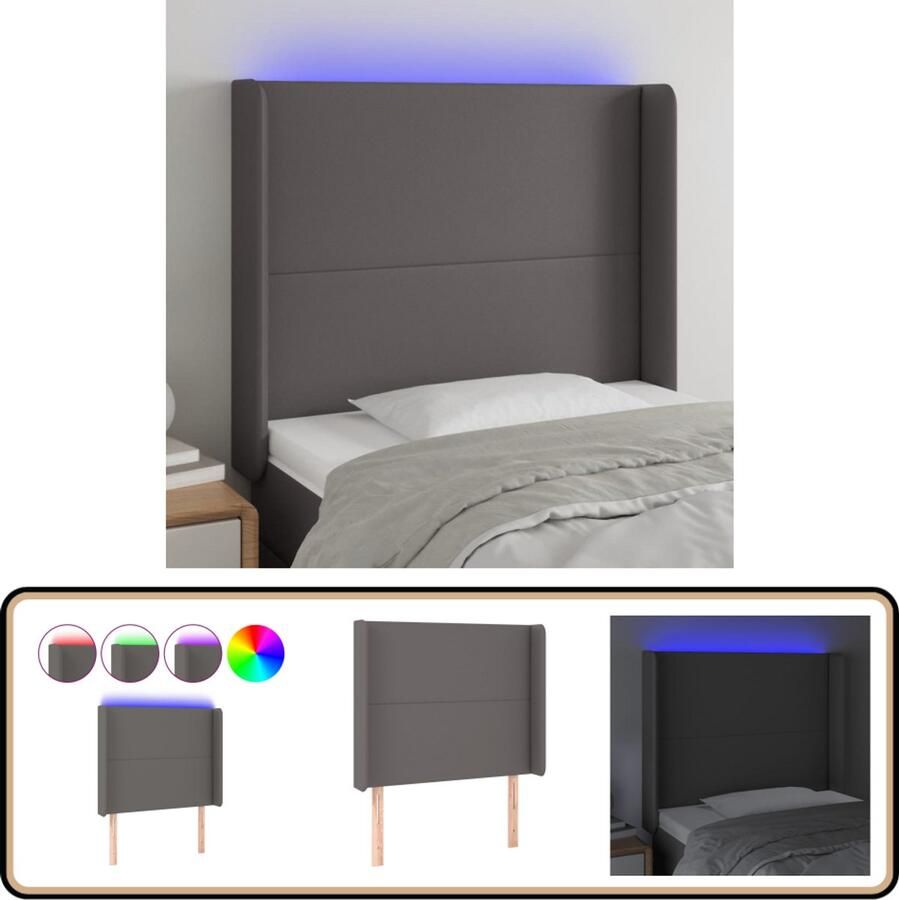 VidaXL Hoofdbord LED 93x16x118 128 cm Kunstleer Grijs Hoofd Bord Led Verlichting Hoofdbord Grijs Kunstleer Hoofdbord Elektrisch Hoofdbord Adjustable Headboard