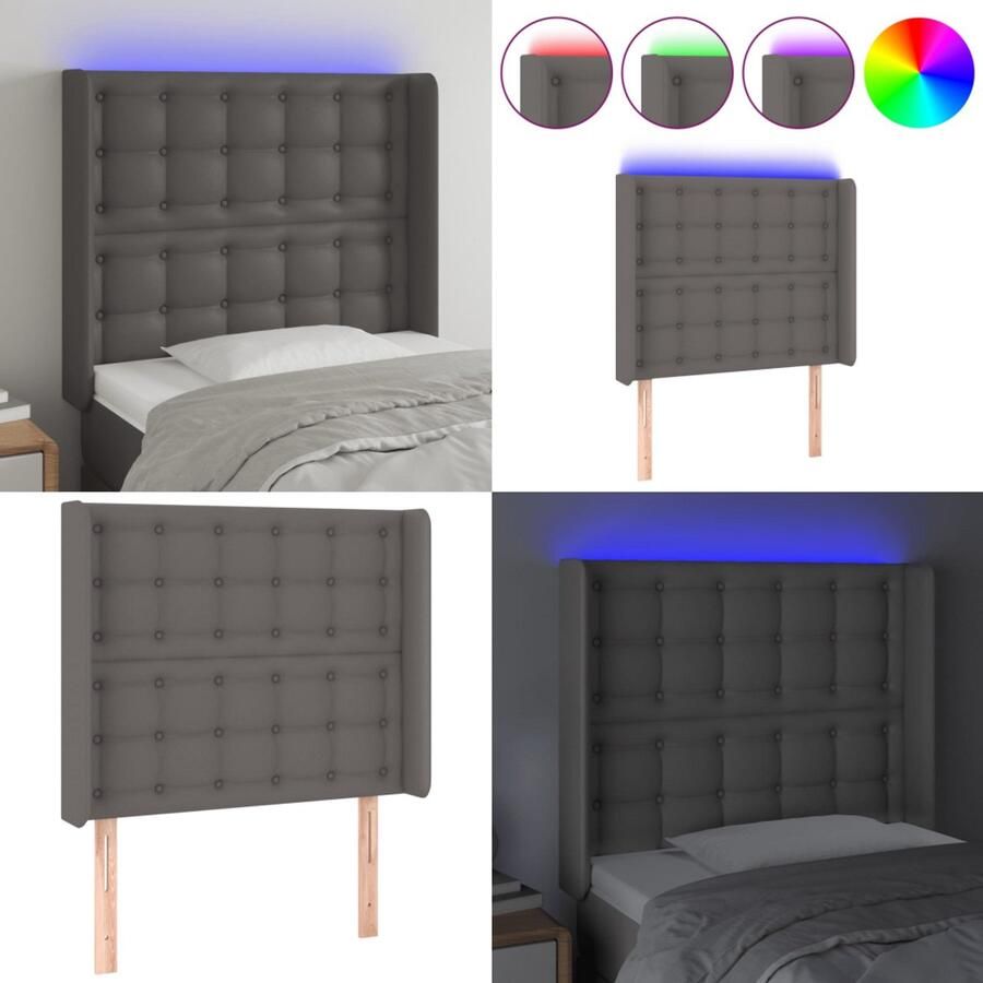 VidaXL Hoofdbord LED 93x16x118 128 cm kunstleer grijs Hoofdbord Hoofdborden Hoofdeinde Houten Hoofdbord