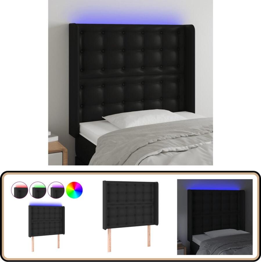 VidaXL Hoofdbord LED 93x16x118 128 cm Kunstleer Zwart Hoofd Bord Led Hoofdbord Zwart Hoofdbord Met Led Verlichting Leder Look Hoofdbord Elektrisch Hoofdbord Slaap Accessoires Kamerdecoratie