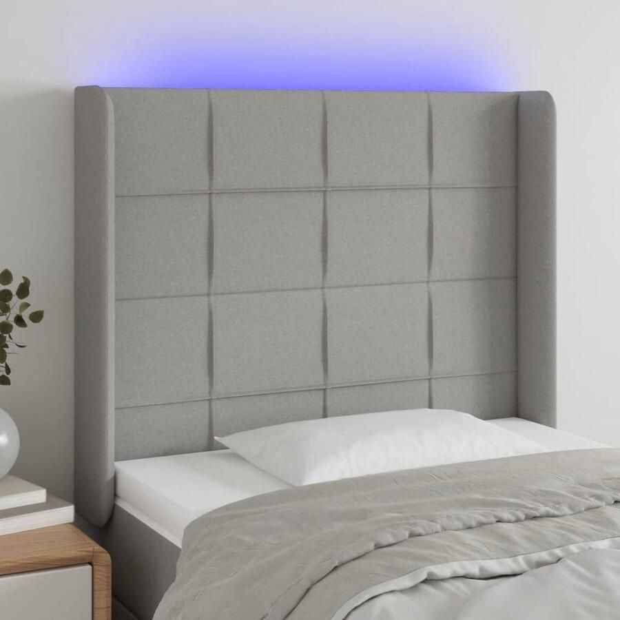 VidaXL Hoofdbord LED 93x16x118 128 cm Lichtgrijs Hoofdboard Led Headboard Klassiek Hoofdbord Bedside Lighting Slaapkamersdecoratie Grijs Hoofdbord - Foto 2