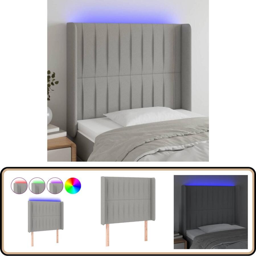 VidaXL Hoofdbord LED 93x16x118 128 cm Lichtgrijs Hoofdboard Led Verlichting Bedstede Slaapkamervloer Comfortabel