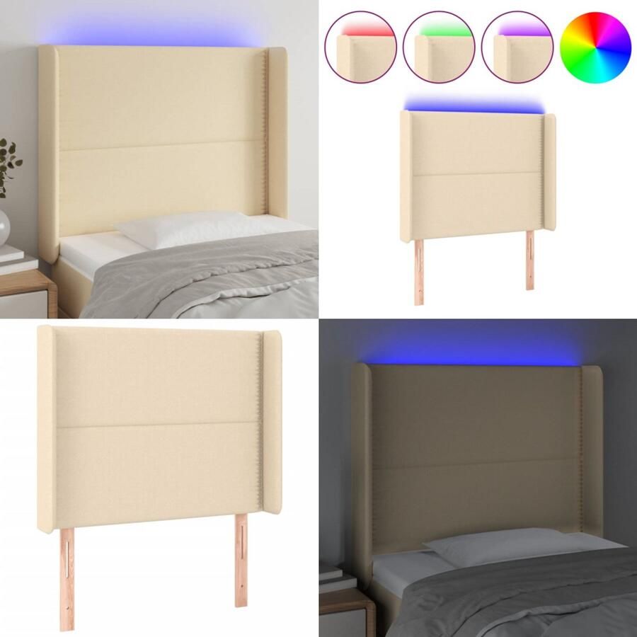 VidaXL Hoofdbord LED 93x16x118 128 cm stof crèmekleurig Hoofdbord Hoofdborden Hoofdeinde Houten Hoofdbord