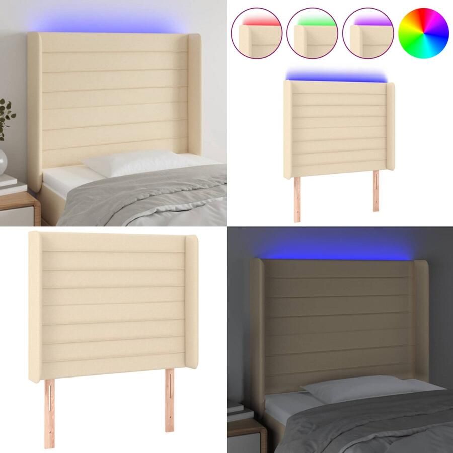 VidaXL Hoofdbord LED 93x16x118 128 cm stof crèmekleurig Hoofdbord Hoofdborden Hoofdeinde Houten Hoofdbord