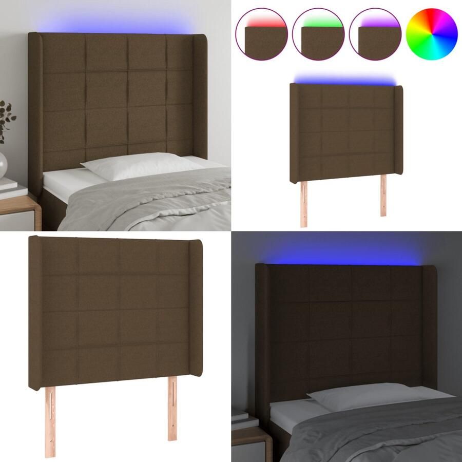 VidaXL Hoofdbord LED 93x16x118 128 cm stof donkerbruin Hoofdbord Hoofdborden Hoofdeinde Houten Hoofdbord