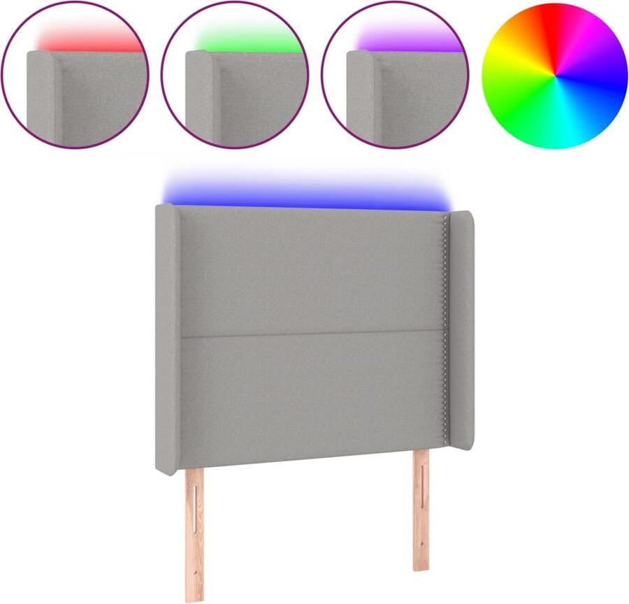 VidaXL Hoofdbord LED 93x16x118 128 cm stof lichtgrijs - Foto 2