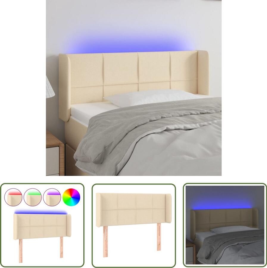 VidaXL Hoofdbord LED 93x16x78 cm crème Stof Hoofdboard Led Hoofdbord Crème Hoofdbord Bedstelling Slaapkamers Comfortabel Hoofdbord Leeshoek