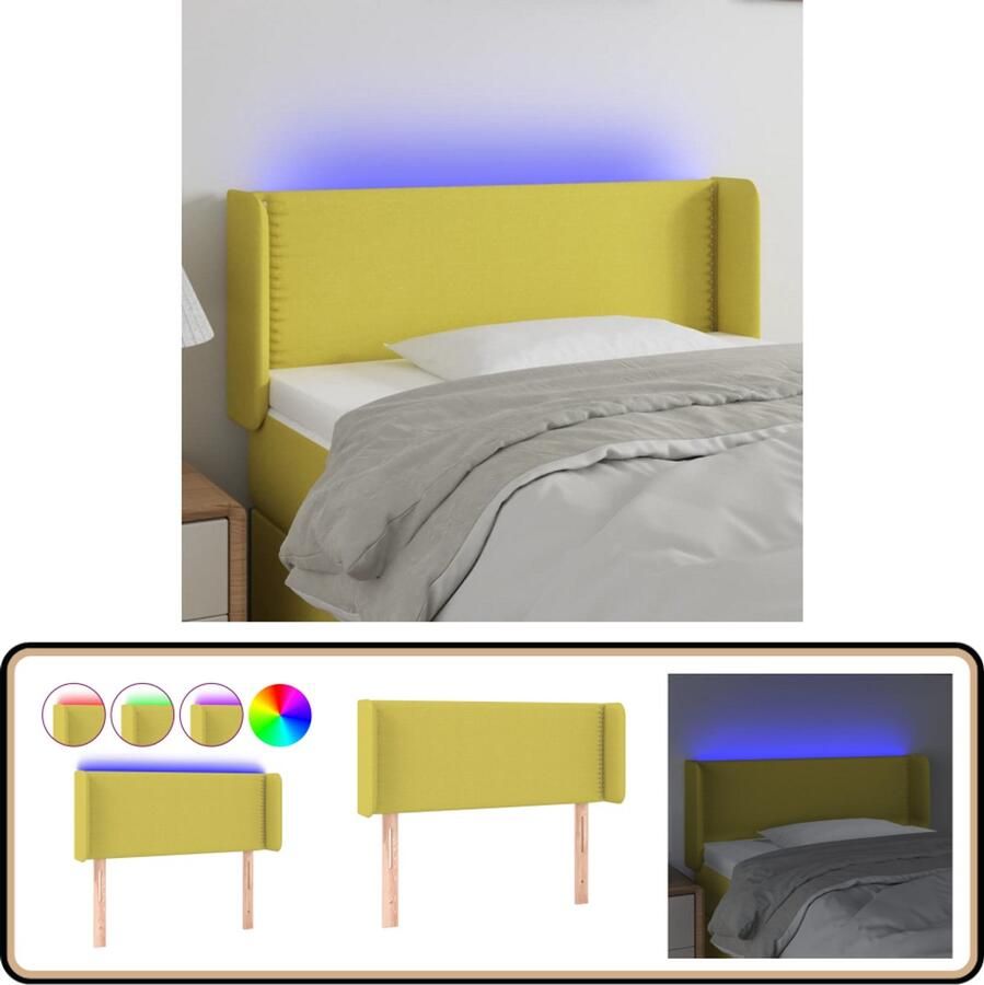 VidaXL Hoofdbord LED 93x16x78 cm Groen Stof Hoofdboard Led Headboard Bedhead Slaapkamervloer Groene Kamerdecoratie
