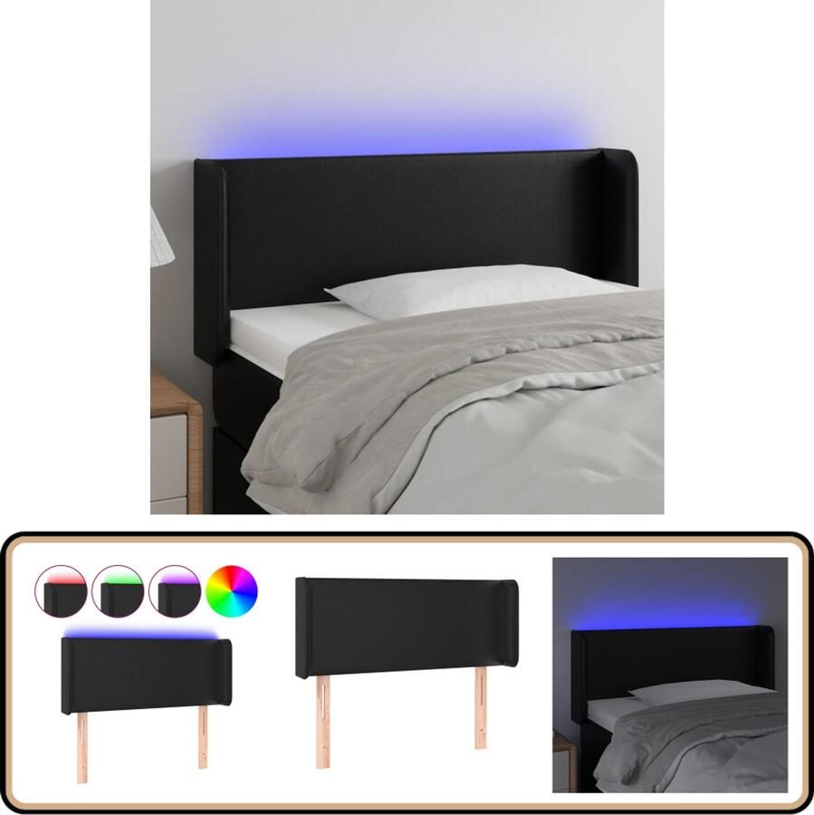 VidaXL Hoofdbord LED 93x16x78 cm Kunstleer Zwart Hoofdboard Led Hoofdbord Met Verlichting Zwarte Hoofdbord Kunstleder Hoofdbord Adjustable Hoofdbord Leeshoek Hoofdbord