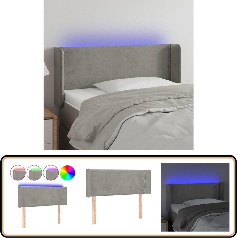 VidaXL Hoofdbord LED 93x16x78 cm Lichtgrijs Hoofd Bord Led Hoofdbord Grijs Hoofdbord Met Led Verlichting Velvet Hoofdbord Adjustable Headboard - Foto 2