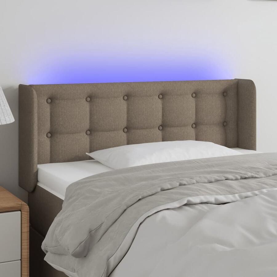 VidaXL Hoofdbord LED 93x16x78 cm Taupe Stof Hoofdboard Led Verlichting Bedstede Slaapkamers Comfortabel Taupecleur Stoffen Hoofdboard - Foto 2