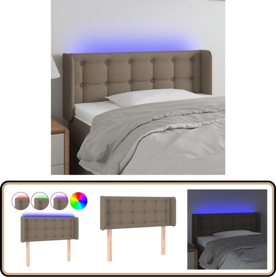 VidaXL Hoofdbord LED 93x16x78 cm Taupe Stof Hoofdboard Led Verlichting Bedstede Slaapkamers Comfortabel Taupecleur Stoffen Hoofdboard