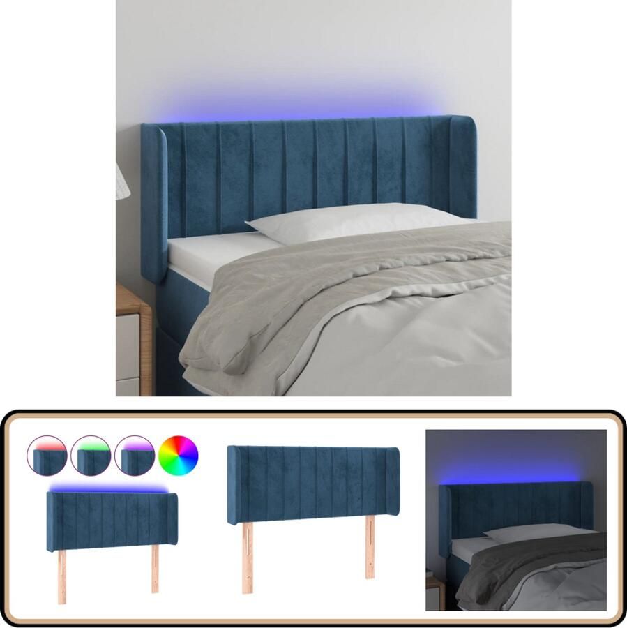 VidaXL Hoofdbord LED 93x16x78 88 cm Fluweel Blauw Hoofdboard Led Hoofdbord Velvet Hoofdbord Blauw Hoofdbord Comfortabele Hoofdbord