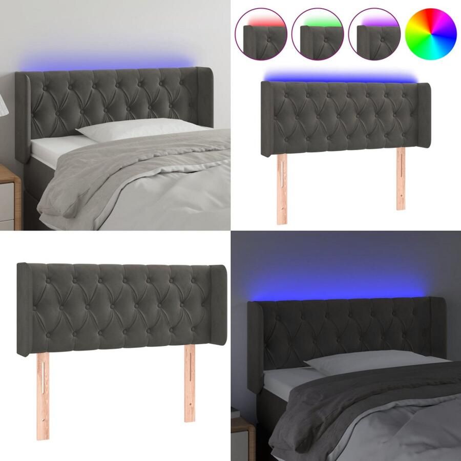 VidaXL Hoofdbord LED 93x16x78 88 cm fluweel donkergrijs Hoofdbord Hoofdborden Hoofdeinde Houten Hoofdbord