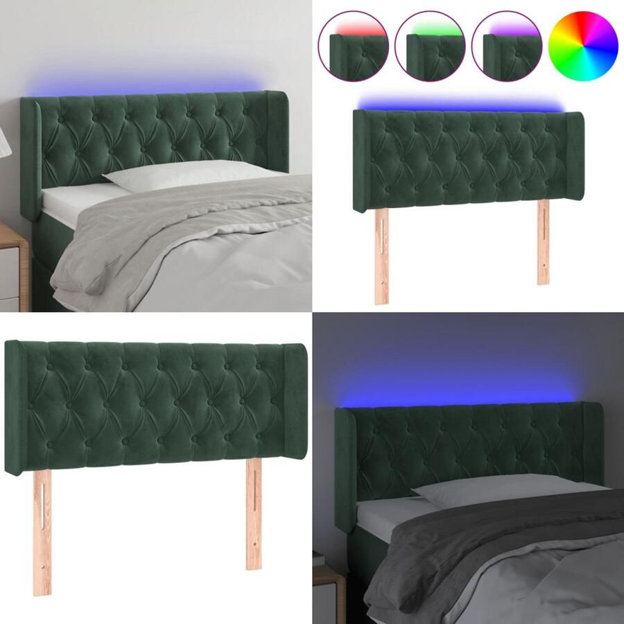 VidaXL Hoofdbord LED 93x16x78 88 cm fluweel donkergroen Hoofdbord Hoofdborden Hoofdeinde Houten Hoofdbord