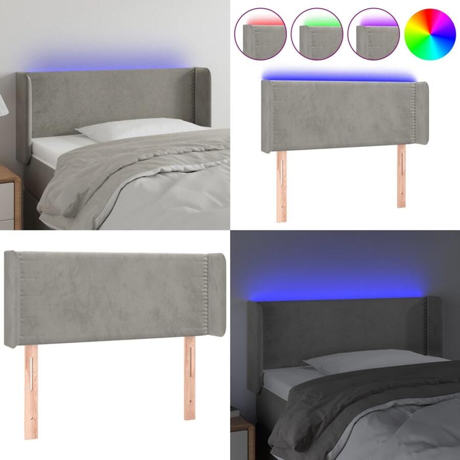 VidaXL Hoofdbord LED 93x16x78 88 cm fluweel lichtgrijs Hoofdbord Hoofdborden Hoofdeinde Houten Hoofdbord