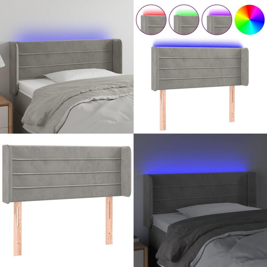 VidaXL Hoofdbord LED 93x16x78 88 cm fluweel lichtgrijs Hoofdbord Hoofdborden Hoofdeinde Houten Hoofdbord