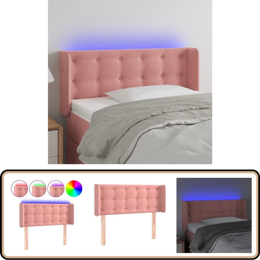 VidaXL Hoofdbord LED 93x16x78 88 cm Fluweel Roze Hoofdboard Led Headboard Fluweel Hoofdboard Roze Hoofdbord Met Verlichting