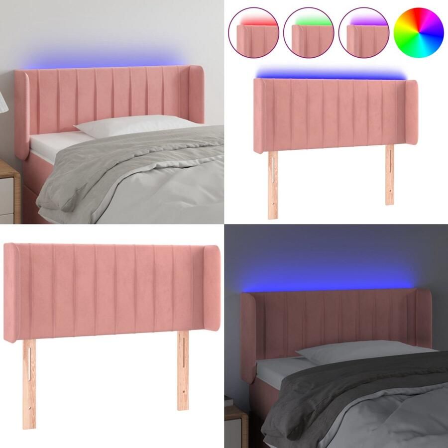 VidaXL Hoofdbord LED 93x16x78 88 cm fluweel roze Hoofdbord Hoofdborden Hoofdeinde Houten Hoofdbord