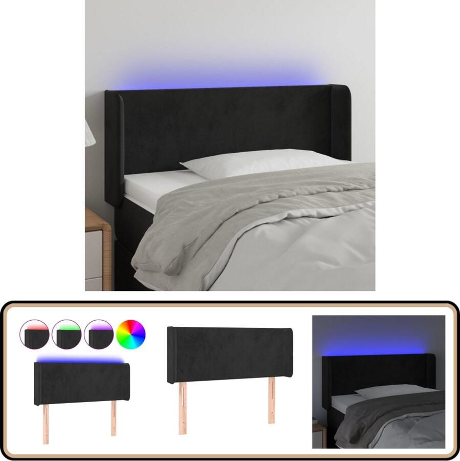 VidaXL Hoofdbord LED 93x16x78 88 cm Fluweel Zwart Hoofdboard Led Headboard Velvet Headboard Zwarte Headboard Bedstede Slaapkamersdecoratie