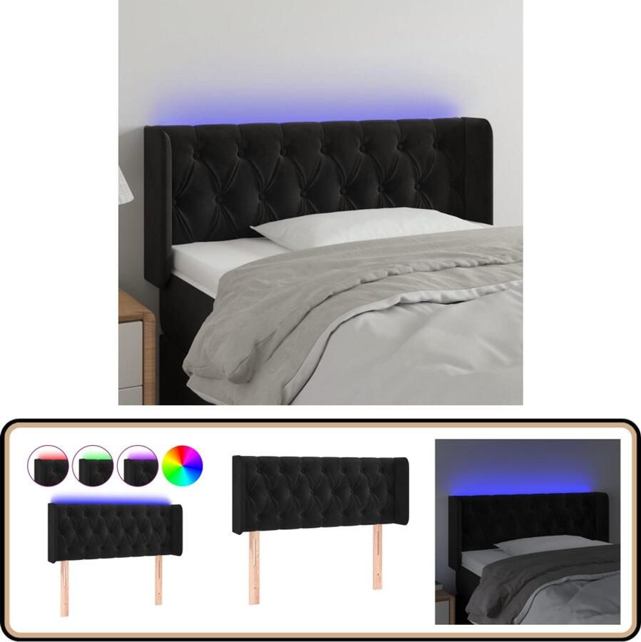 VidaXL Hoofdbord LED 93x16x78 88 cm Fluweel Zwart Hoofdboard Led Hoofdbord Velvet Hoofdbord Bedstee Slaapkamersdecoratie