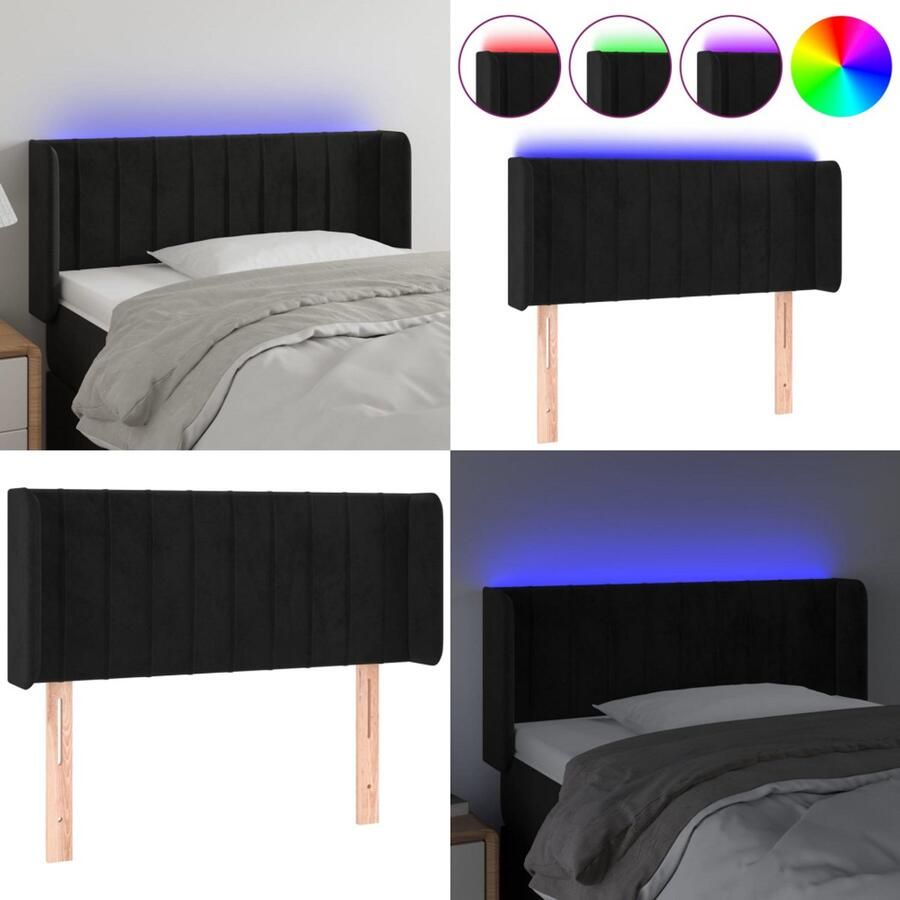 VidaXL Hoofdbord LED 93x16x78 88 cm fluweel zwart Hoofdbord Hoofdborden Hoofdeinde Houten Hoofdbord - Foto 1