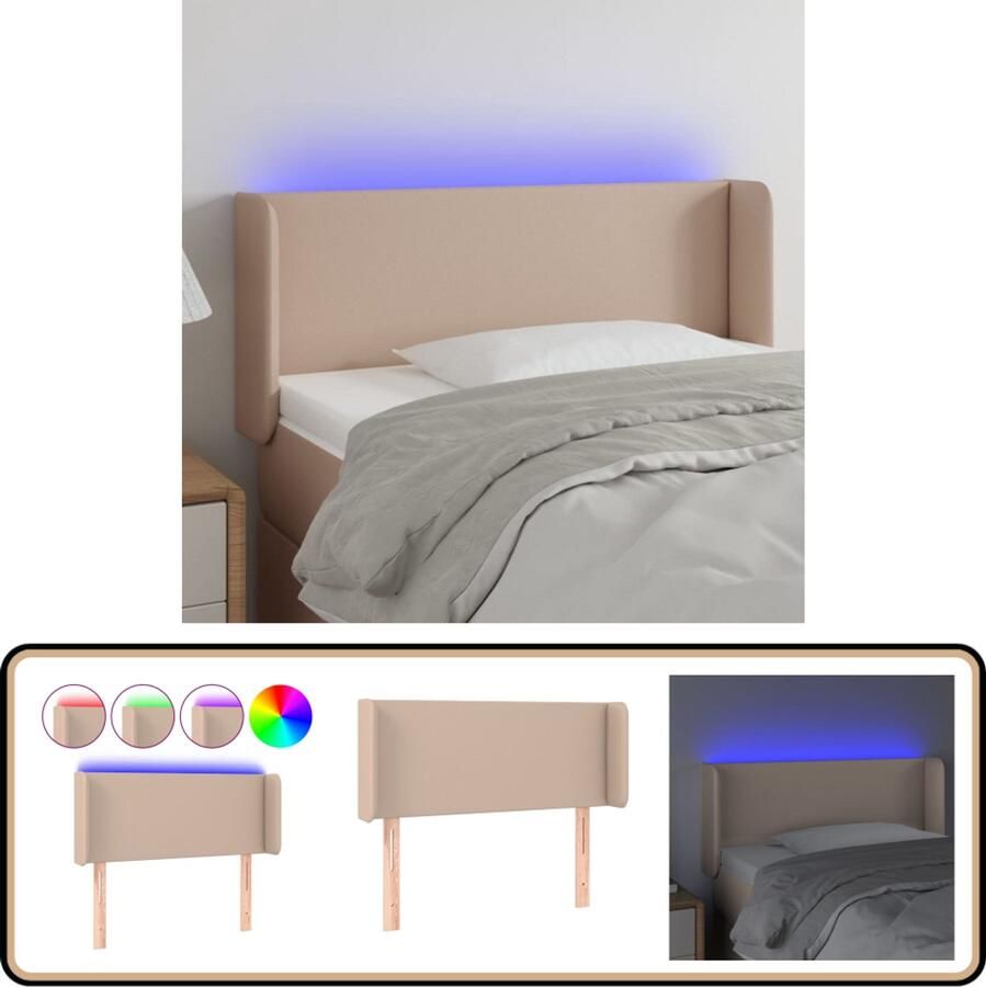 VidaXL Hoofdbord LED 93x16x78 88 cm Kunstleer Cappuccino Hoofdboard Led Headboard Kapstok Bedroom Decor Slaapkamersdecoratie