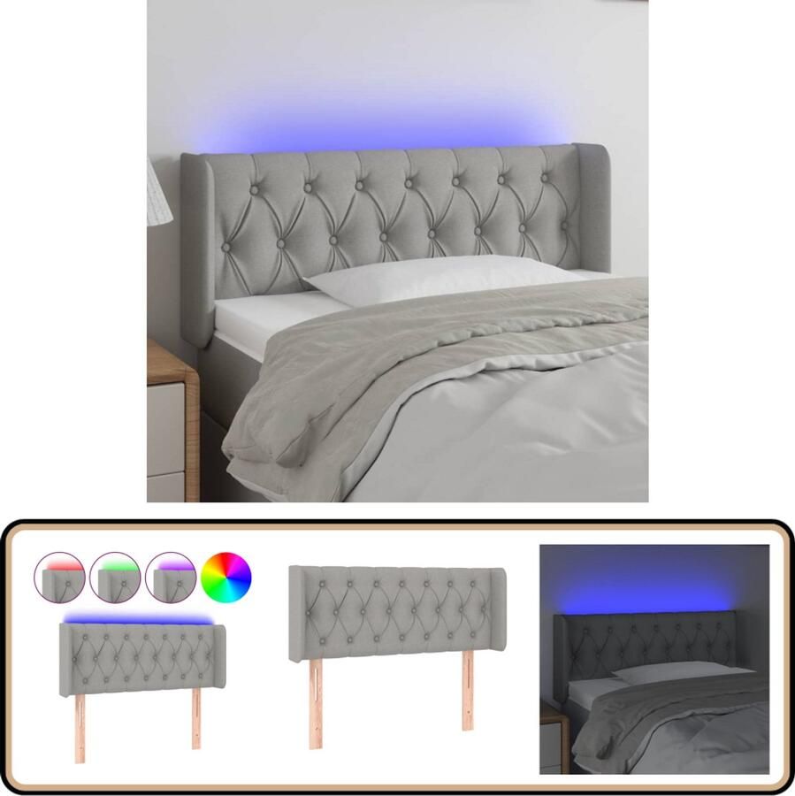 VidaXL Hoofdbord LED 93x16x78 88 cm Lichtgrijs Hoofdboard Led Verlichting Bedstee Slaapkamervloer Comfortabel Grijs Stoffen Headboard