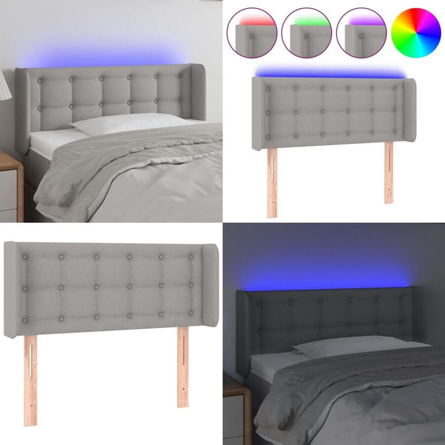 VidaXL Hoofdbord LED 93x16x78 88 cm stof lichtgrijs Hoofdbord Hoofdborden Hoofdeinde Houten Hoofdbord