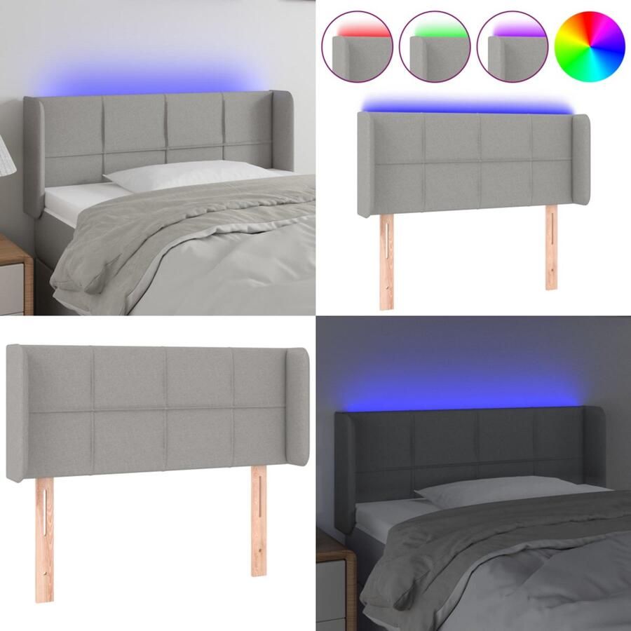 VidaXL Hoofdbord LED 93x16x78 88 cm stof lichtgrijs Hoofdbord Hoofdborden Hoofdeinde Houten Hoofdbord