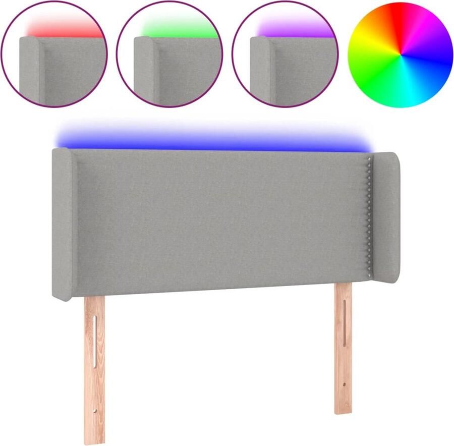 VidaXL Hoofdbord LED 93x16x78 88 cm stof lichtgrijs - Foto 2