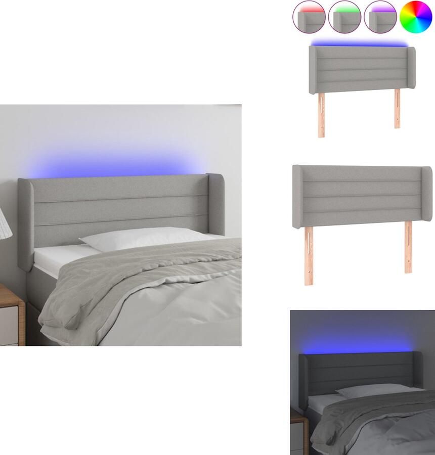 VidaXL Hoofdbord LED 93x16x78 88 cm stof lichtgrijs - Foto 3