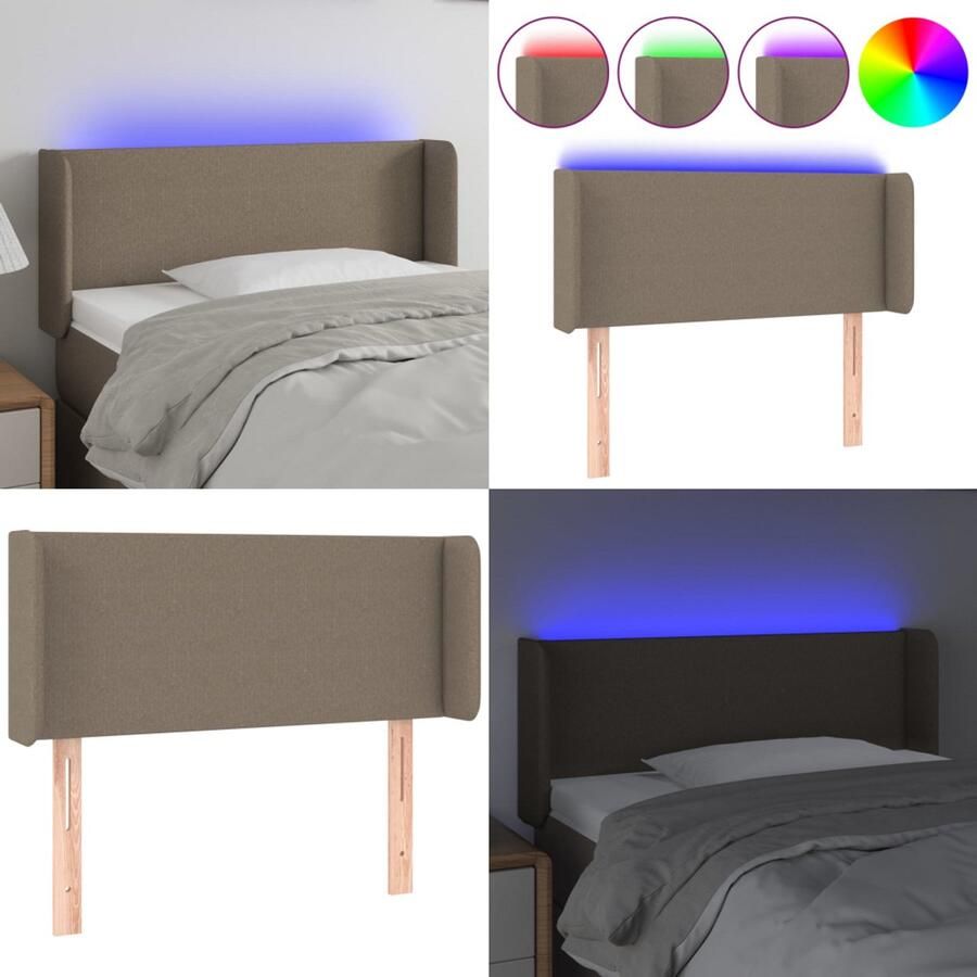VidaXL Hoofdbord LED 93x16x78 88 cm stof taupe Hoofdbord Hoofdborden Hoofdeinde Houten Hoofdbord