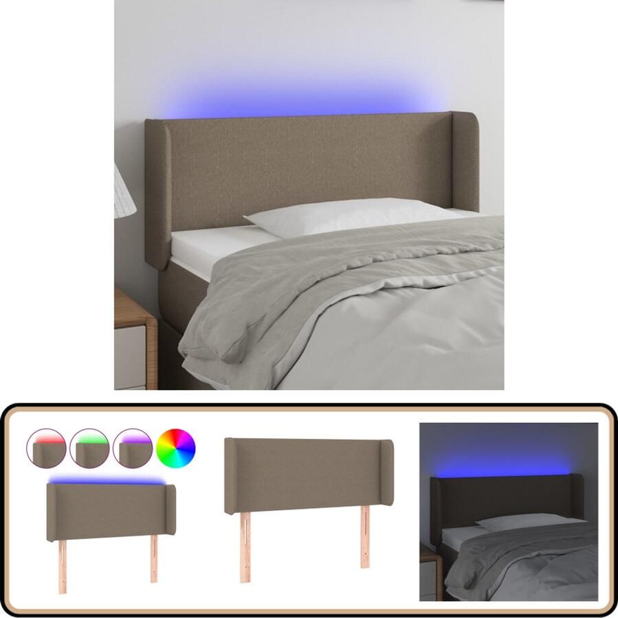 VidaXL Hoofdbord LED 93x16x78 88 cm Taupe Stof Hoofdboard Led Headboard Tapijt Slaapkamers Bedroom Decor Moderne Meubels Comfortabel Hoofdboard