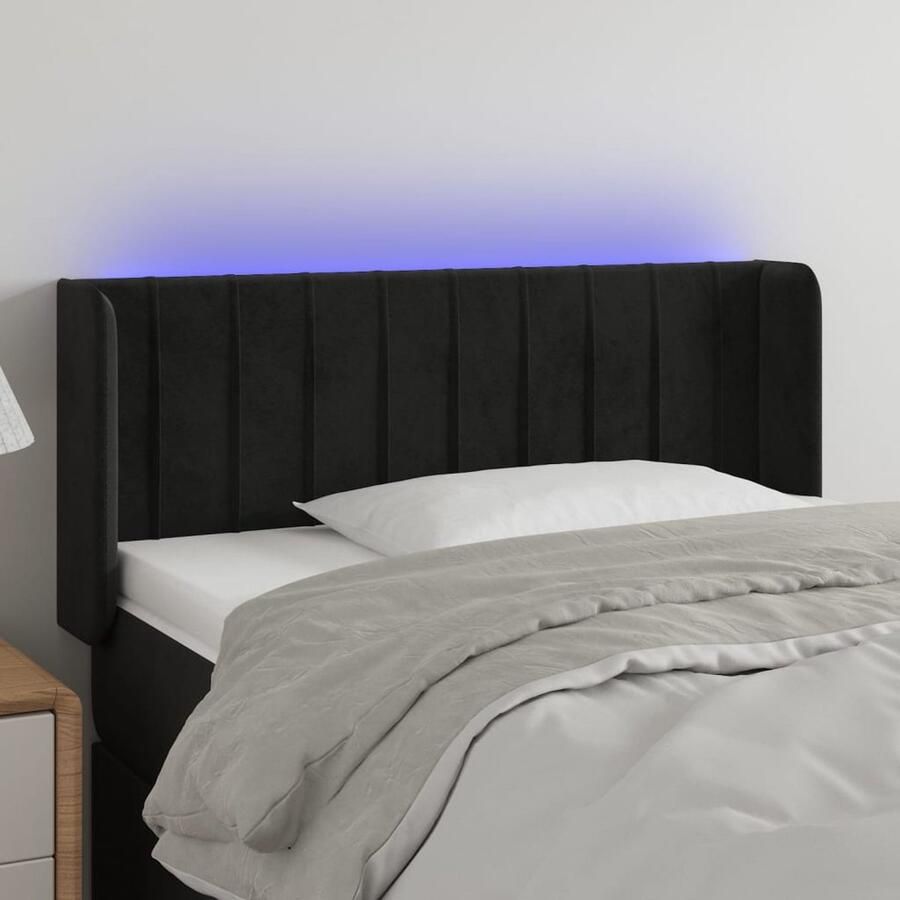 VidaXL Hoofdbord LED 83x16x78 cm Fluweel Zwart Hoofdboard Led Headboard Velvet Headboard Zwarte Hoofdborden Bedhead Slaapkamersdecoratie Luxe Hoofdbord - Foto 2