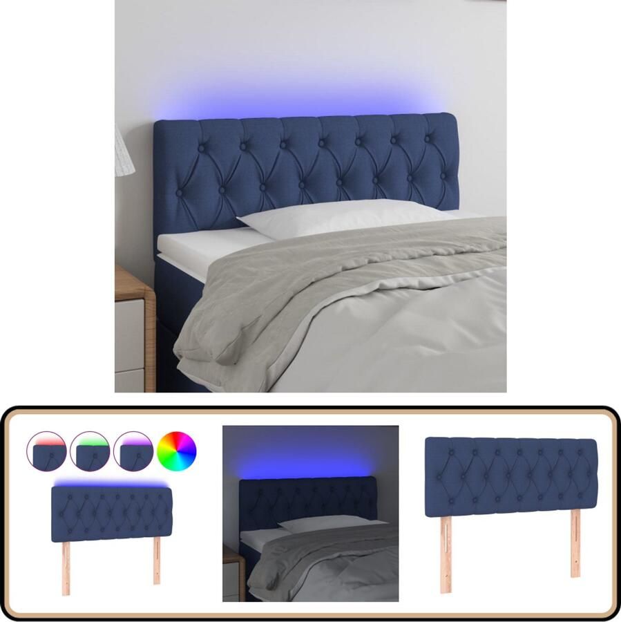 VidaXL Hoofdbord LED 90x7x78 88 cm Blauw Stof Hoofdboard Led Headboard Bedhead Blauwe Hoofdbekleding Slaap Accessoires Kamer Decoratie