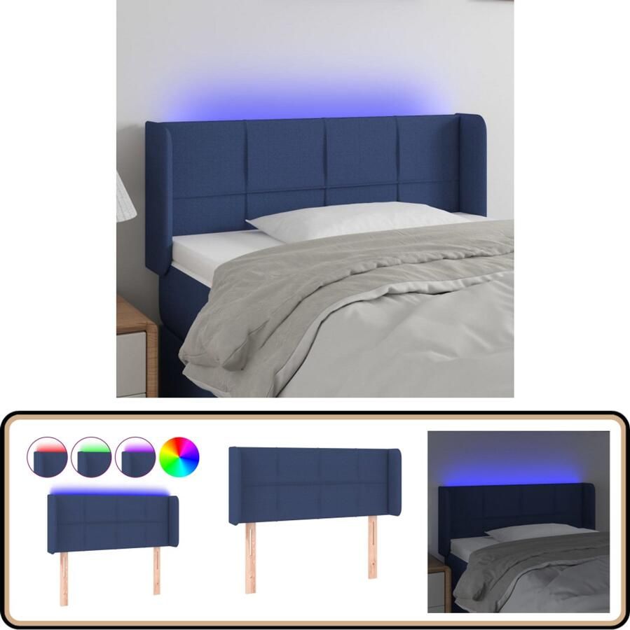 VidaXL Hoofdbord LED 83x16x78 88 cm Blauw Stof Hoofdboard Led Headboard Blauwe Hoofdbekleding Beddecoratie Slaapkamers Comfortabel Hoofdbord Leeshoek