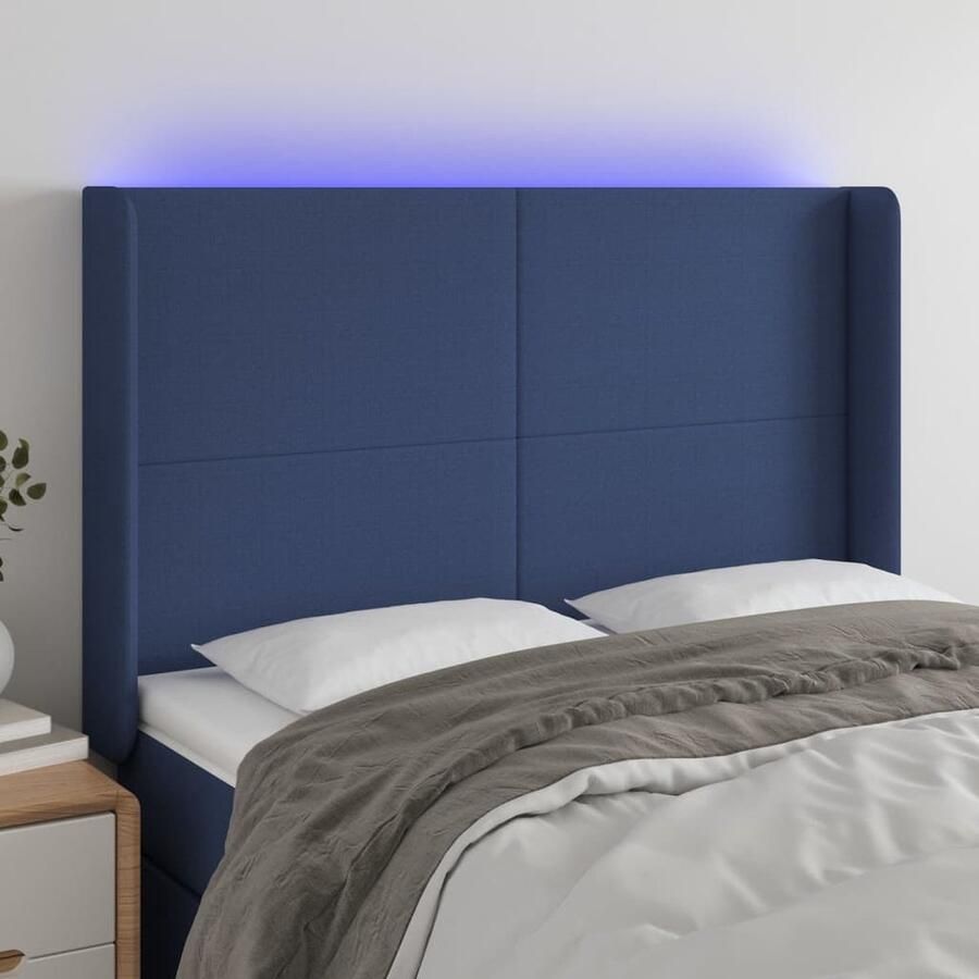 VidaXL Hoofdbord LED Blauw 147x16x118 128 cm Hoofdboard Led Headboard Hoofdbord Blauw Hoofdkussen Bedroom Decor Slaapkamersdecoratie Bed Accessoires - Foto 2